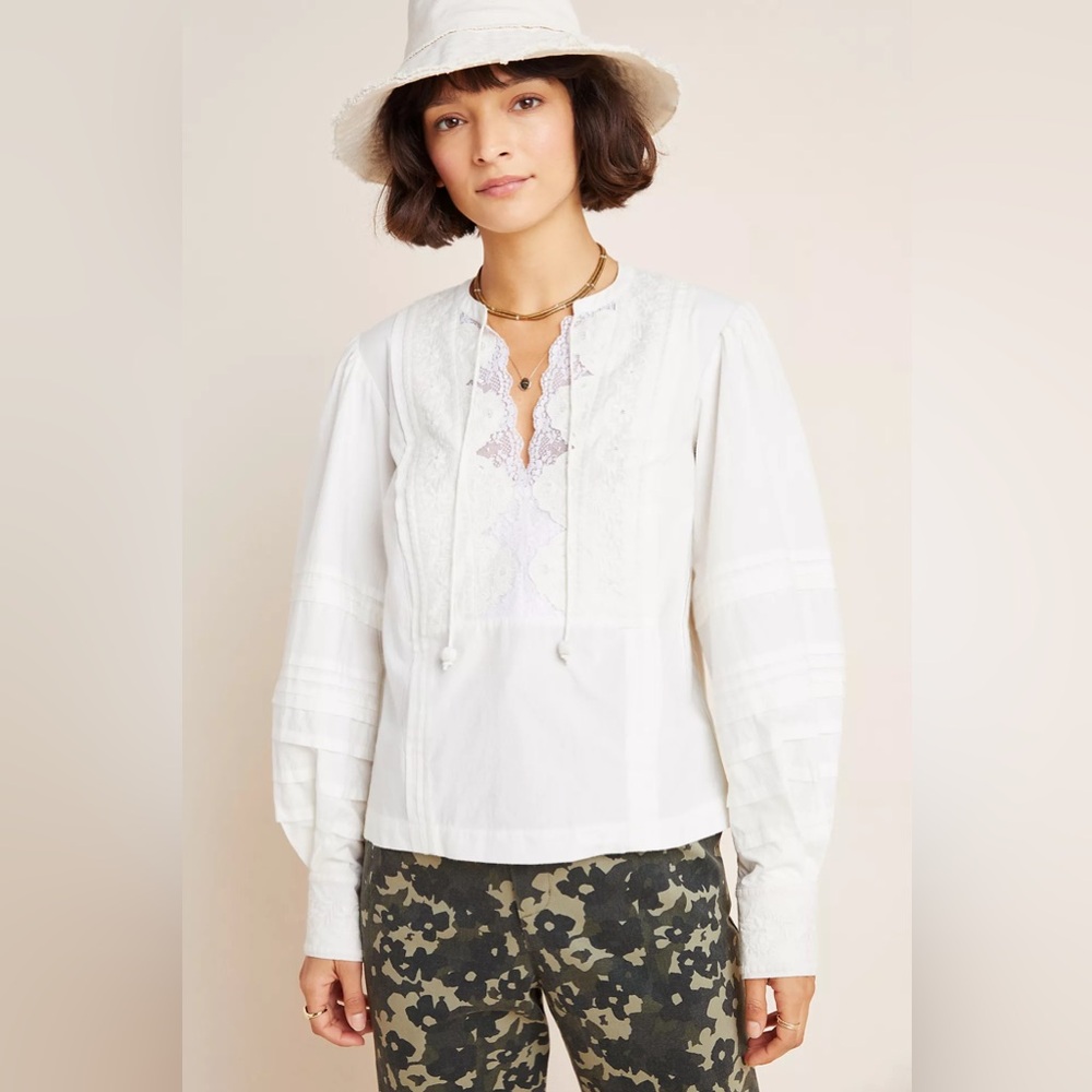ANTHROPOLOGIE Cotton White Balloon SleeveBlouse Size 4 NWT